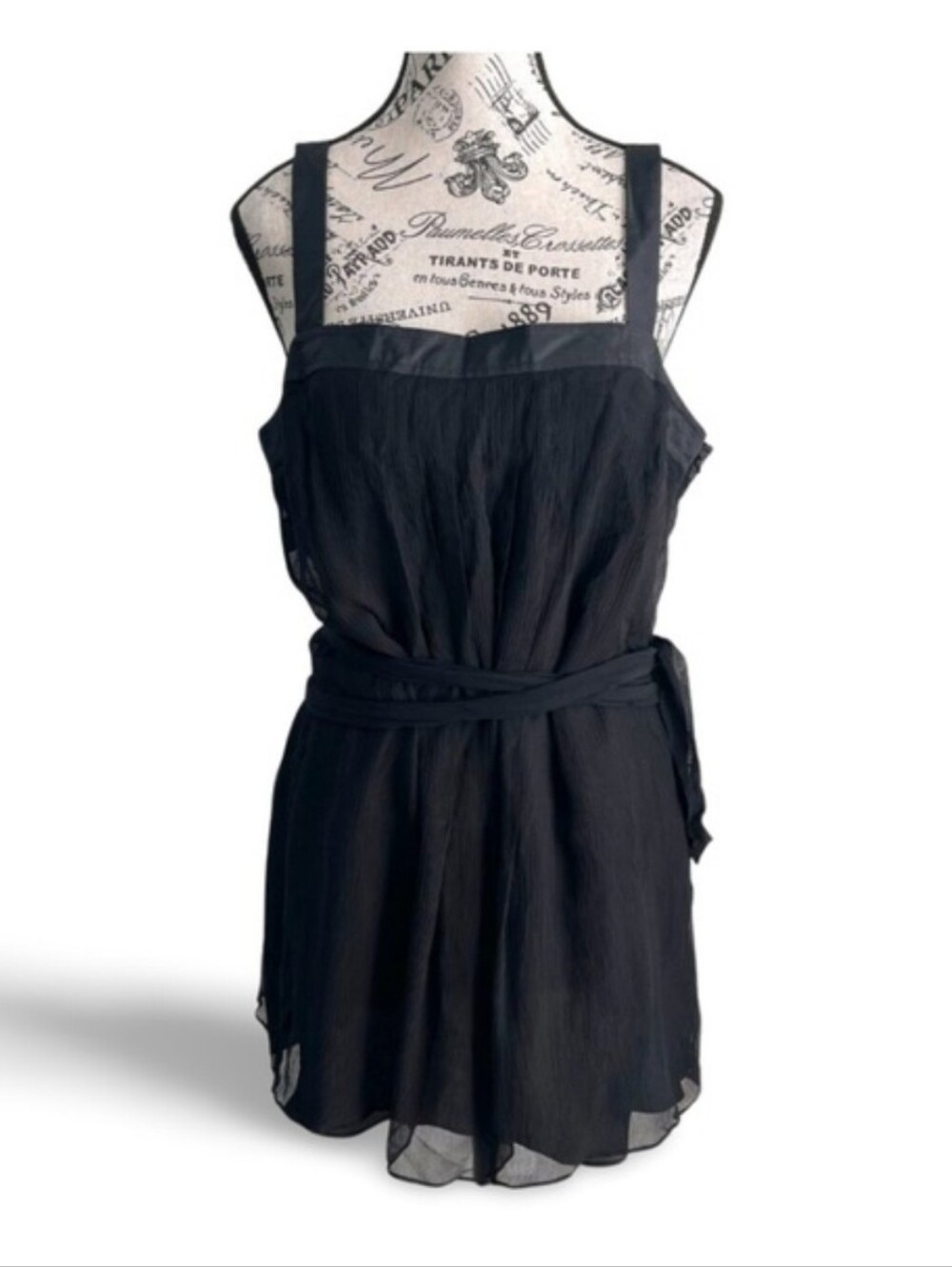 Banana Republic Silk crepe Mini Dress Sheer Black Tunic Belted Size 14 NWT
